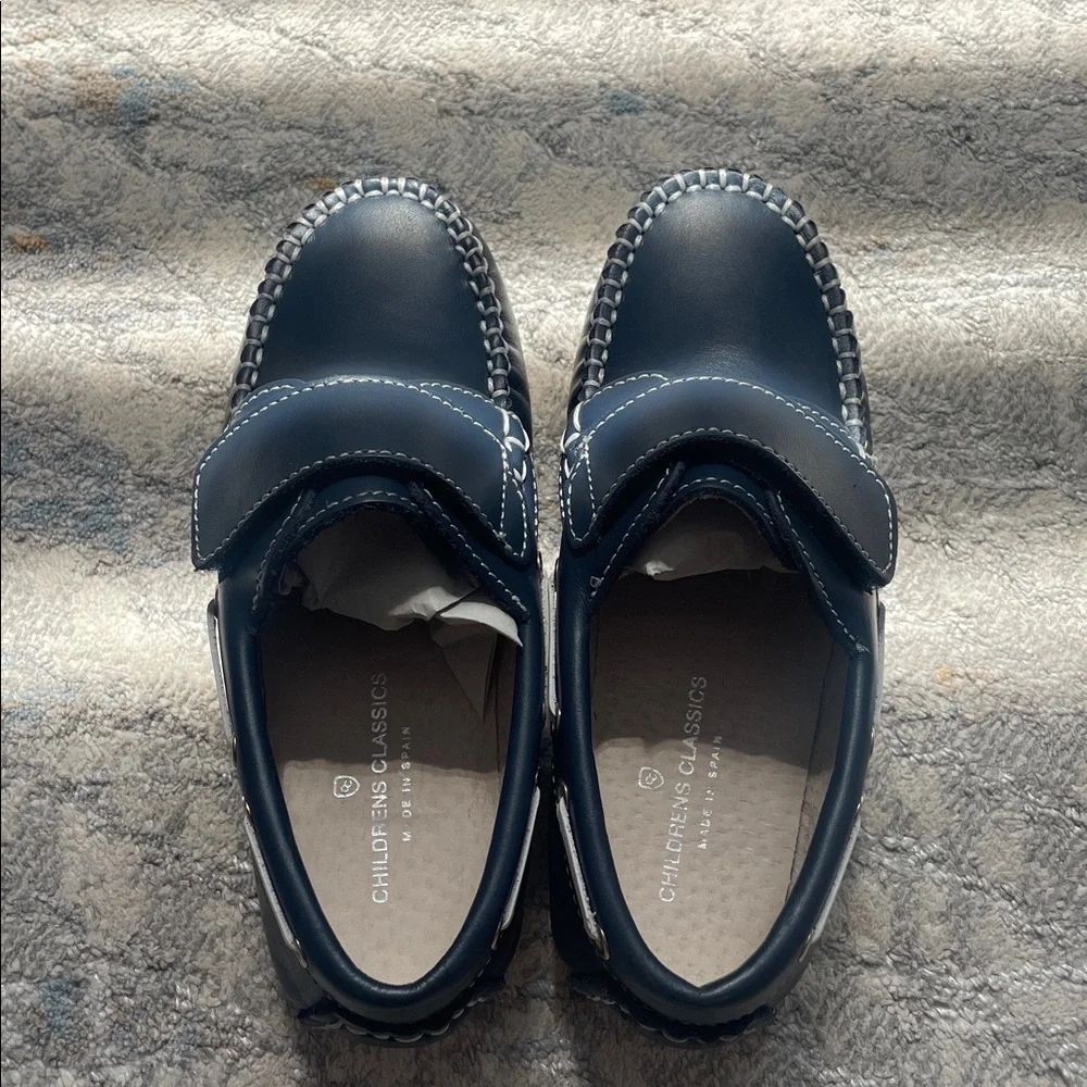 Kids Navy Leather Moccasin Loafers - Classic Slip-On Dress Shoes